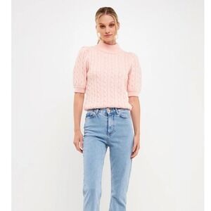 English Factory Pink Short Sleeve Chunky Cable Knit Sweater Shirt Top Medium‎